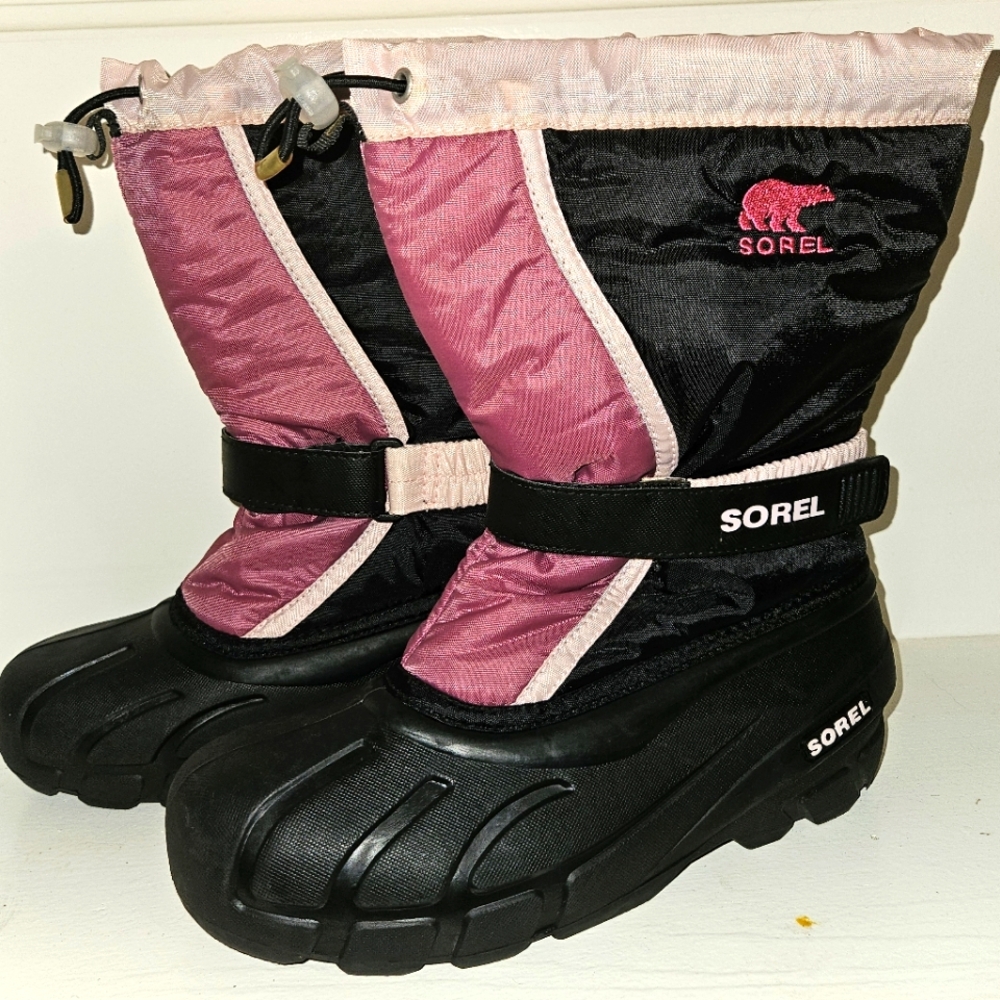 Sorel Flurry Pink Black Waterproof Snow Boot Sz 6